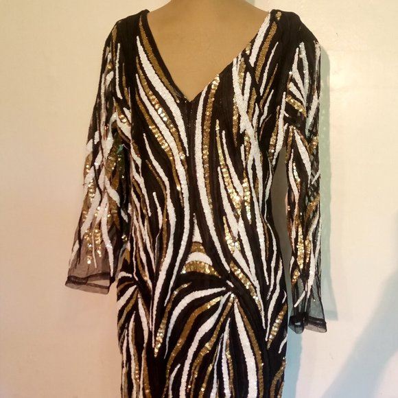 Elegant Sequin Zebra Pattern Midi Dress - Picture 1 of 14